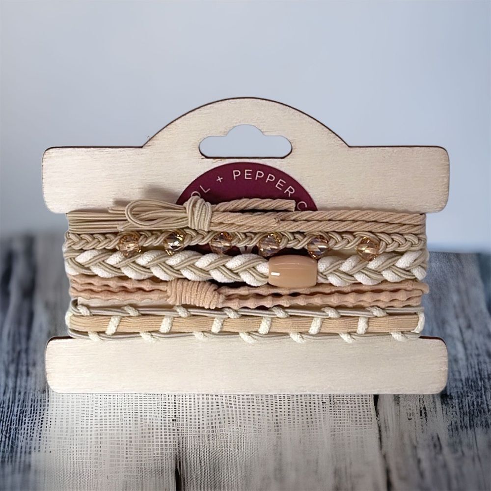 NWT Wool + Pepper Co. Boho Beaded Hair Tie Bracelets (5 bracelet set)